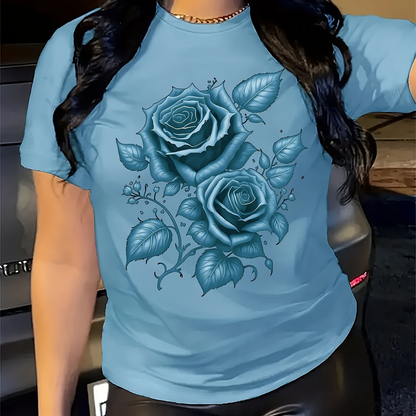 ✨👕 Camiseta feminina estampada rosas elegante confortável e estilosa para o dia a dia