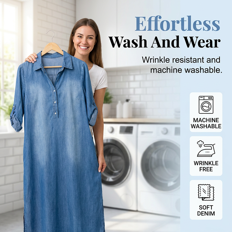 ✨👗 Vestido jeans lavado feminino confortável e estiloso para uso diário