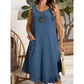 ✨👗 Vestido feminino sem mangas com bolsos confortável leve e elegante para verão