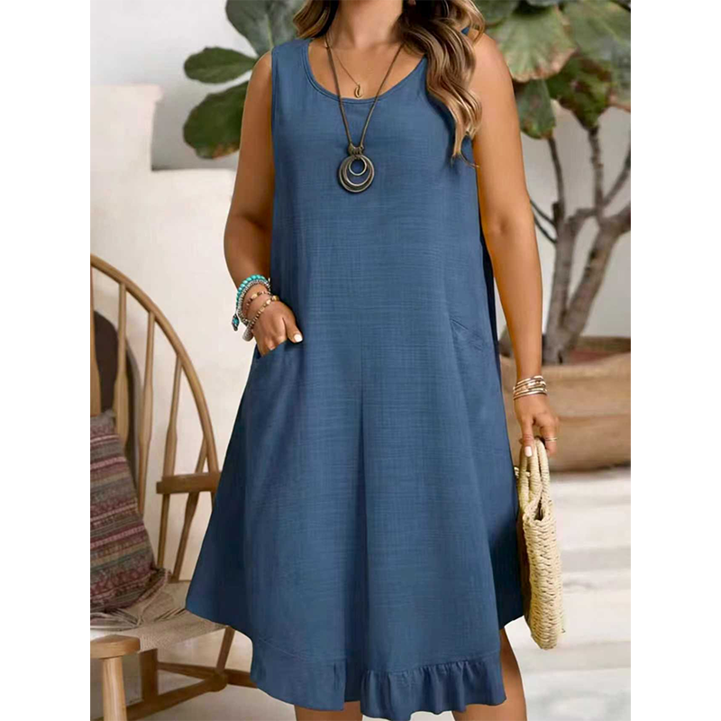 ✨👗 Vestido feminino sem mangas com bolsos confortável leve e elegante para verão