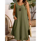 ✨👗 Vestido feminino sem mangas com bolsos confortável leve e elegante para verão