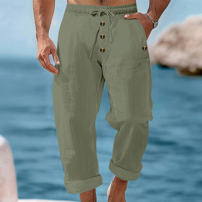 ☀️👖 Calça de linho masculina casual – leve, fresca e confortável para o verão