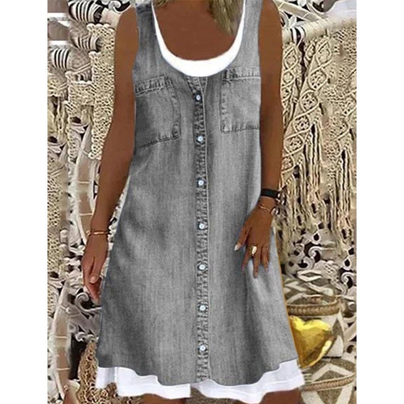 ✨👗 Conjunto feminino jeans falso 2 em 1: estilo moderno e conforto para o dia a dia