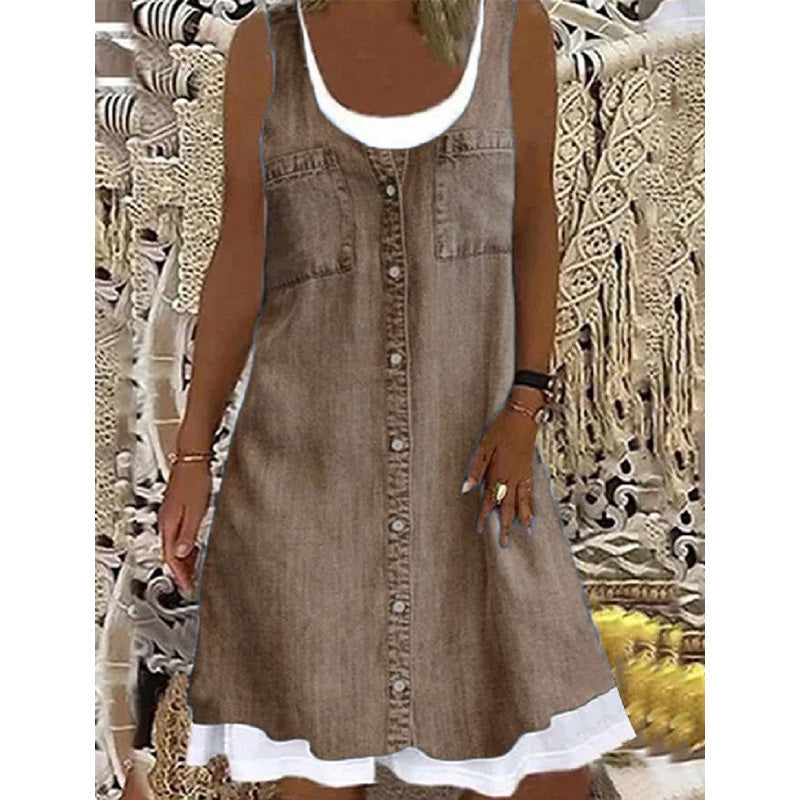 ✨👗 Conjunto feminino jeans falso 2 em 1: estilo moderno e conforto para o dia a dia