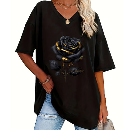 ✨🌹 Blusa feminina plus size com estampa de rosas elegante e confortável
