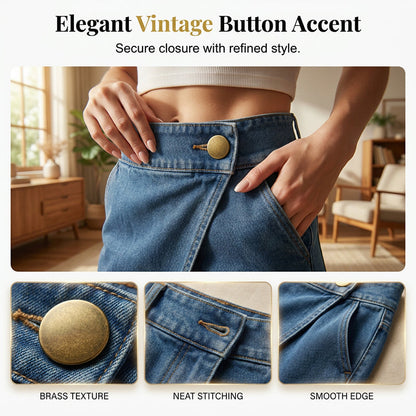👖✨ Shorts jeans feminino assimétrico de cintura média-alta que valoriza a silhueta com estilo moderno