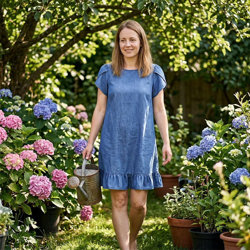 👗💙 Vestido jeans com babado feminino – conforto, estilo e elegância no dia a dia