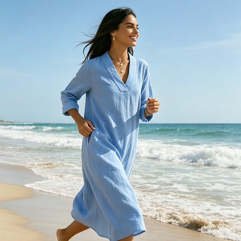 ✨👗 Vestido de algodão e linho feminino – leve, elegante e respirável