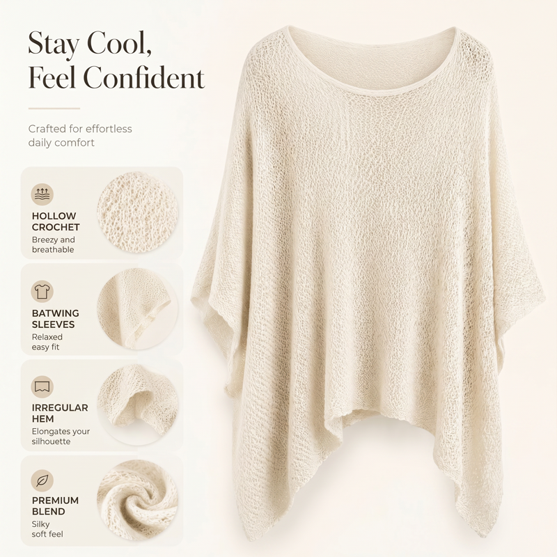 ✨🧶 Blusa feminina de tricô com mangas morcego vazadas – leve, estilosa e confortável