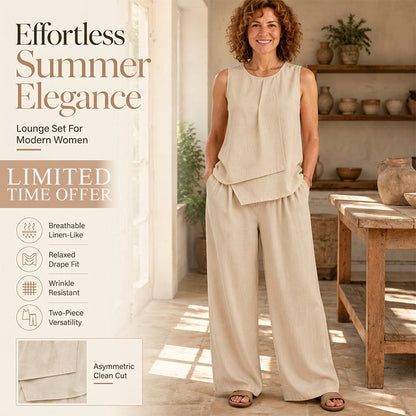 ✨👗 Conjunto feminino com top assimétrico e calça pantalona – elegante e moderno