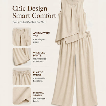 ✨👗 Conjunto feminino com top assimétrico e calça pantalona – elegante e moderno