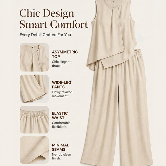 ✨👗 Conjunto feminino com top assimétrico e calça pantalona – elegante e moderno