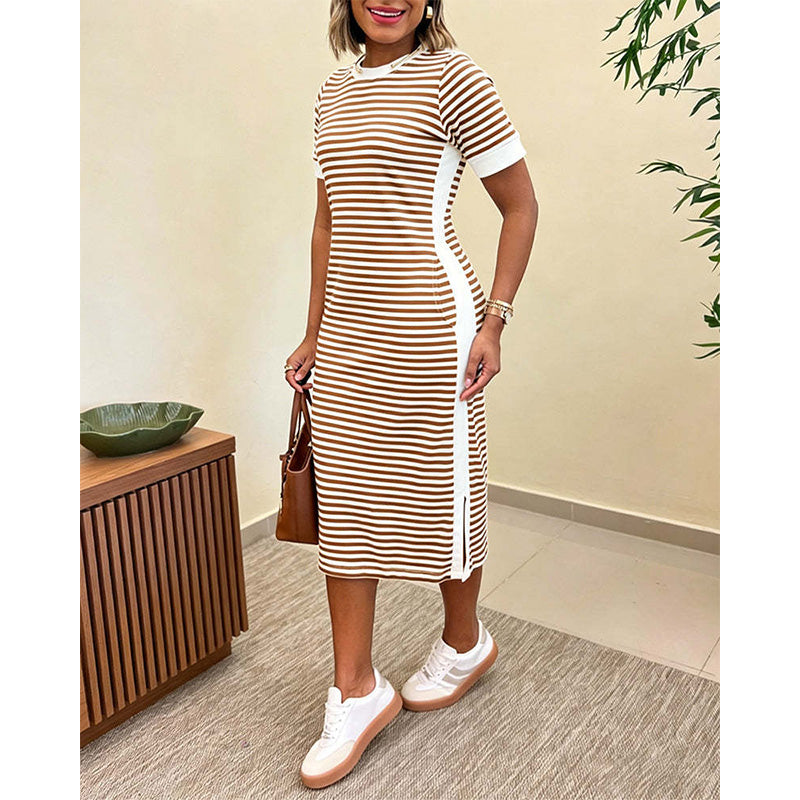 ✨👗 Vestido midi listrado feminino – leve, elegante e perfeito para o verão