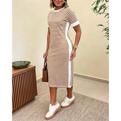 ✨👗 Vestido midi listrado feminino – leve, elegante e perfeito para o verão