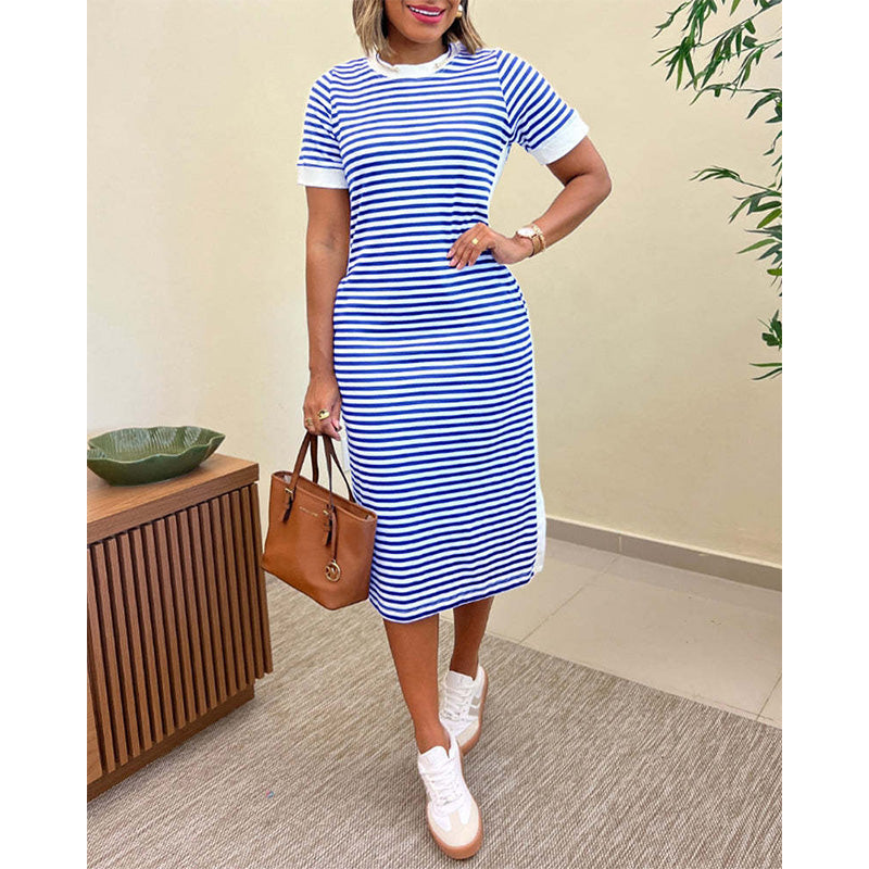 ✨👗 Vestido midi listrado feminino – leve, elegante e perfeito para o verão