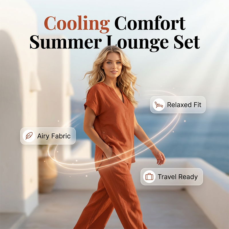 🌿☀️ Conjunto feminino de verão 2 peças – leve, elegante e confortável para viagens