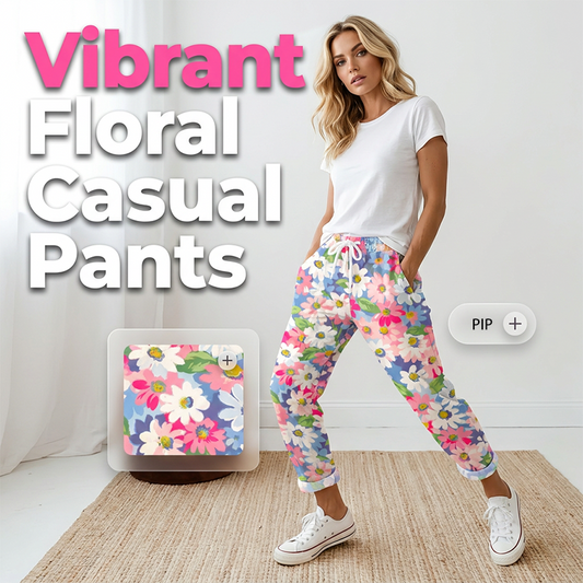 🌸👖 Calça feminina casual com estampa floral vibrante e cintura ajustável confortável