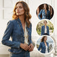 Jaqueta jeans feminina com babados e abertura na frente – Leve, feminina e versátil – chique para qualquer look 👗