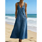 ✨👗 Vestido jeans maxi feminino elegante – conforto, estilo e caimento perfeito