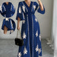 ✨👗 Vestido longo estampado feminino elegante decote em V confortável e sofisticado