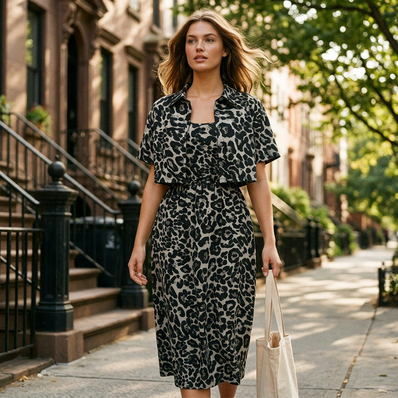 🐆👗 Conjunto feminino 2 peças estampa de leopardo – elegante e moderno