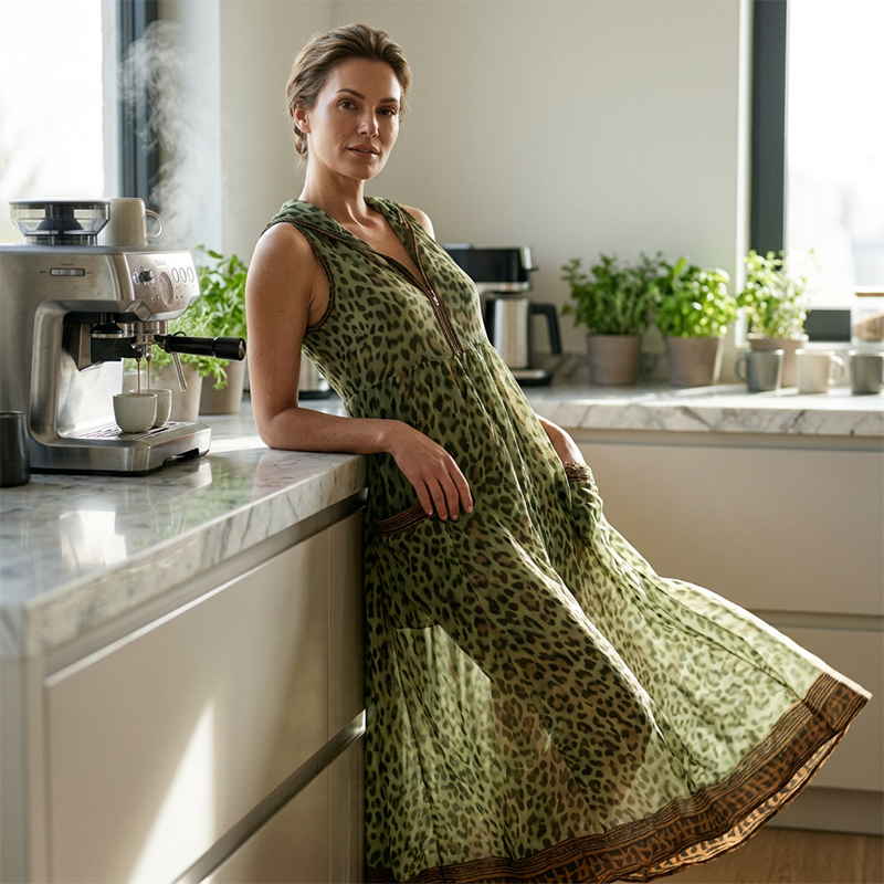 🐆👗 Vestido longo de oncinha verão praia – leve, elegante e confortável