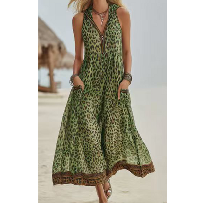 🐆👗 Vestido longo de oncinha verão praia – leve, elegante e confortável