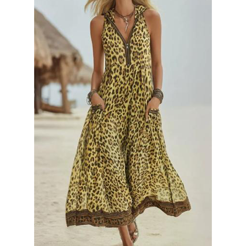 🐆👗 Vestido longo de oncinha verão praia – leve, elegante e confortável