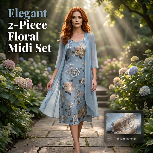 🔥Promoções em destaque-Vestido midi feminino com estampa floral