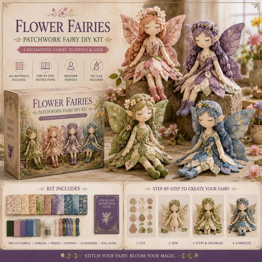 🧵 Kit de patchwork e colagem criativa – inspire-se no mundo mágico das fadas e crie suas próprias peças com tecidos, cores e muita fantasia! ✨🌸🪡