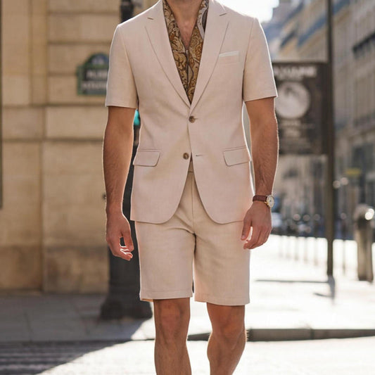 👔✨ Conjunto Masculino Casual Elegante de 2 Peças – Blazer de Manga Curta + Shorts