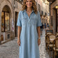 👗💙 Vestido Midi Jeans Feminino – Estilo Minimalista com Conforto e Versatilidade para o Dia a Dia