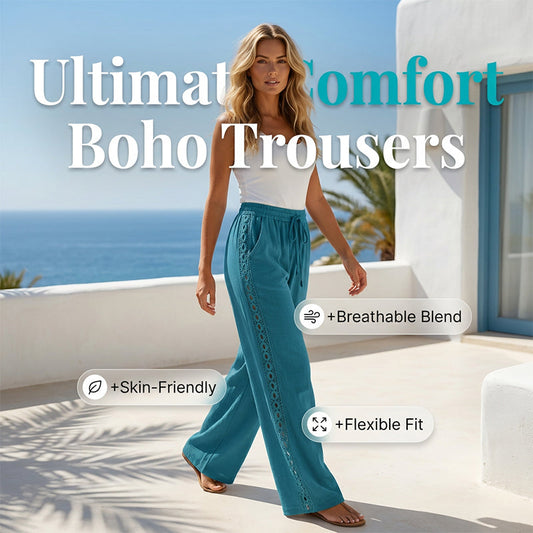 ✨ Calça Feminina Boho com Renda Lateral – Conforto Leve, Elegância e Estilo Para Todos os Dias