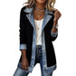 🧥✨ Jaqueta Feminina de Tricô com Patchwork de Jeans – Conforto, estilo moderno e caimento elegante