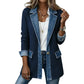 🧥✨ Jaqueta Feminina de Tricô com Patchwork de Jeans – Conforto, estilo moderno e caimento elegante