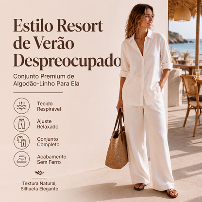 👚✨ Conjunto Feminino de Camisa + Calça de Perna Larga – Elegância casual, conforto e estilo em um só look