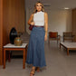 👗✨ Saia Longa Jeans Feminina – Cintura alta e corte A que valoriza a silhueta com estilo elegante