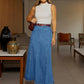 👗✨ Saia Longa Jeans Feminina – Cintura alta e corte A que valoriza a silhueta com estilo elegante