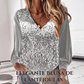 ✨ NASCIDA PARA BRILHAR | Blusa Feminina com Paetês e Decote em V -50%