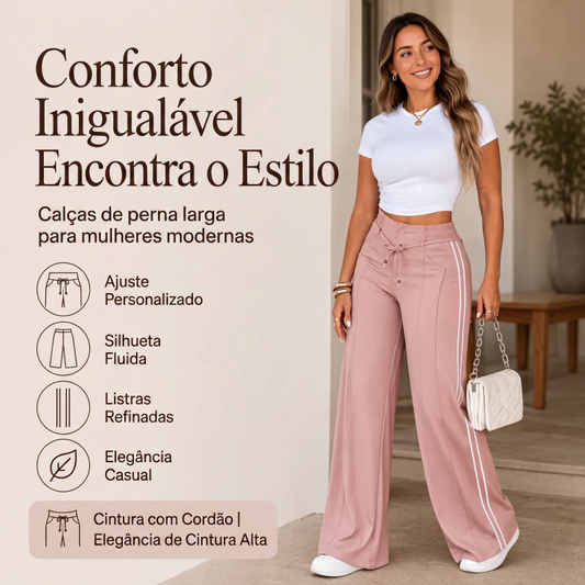 🔥👖 50% OFF! Calça Feminina de Perna Larga com Cordão – Leve, Confortável e Elegante