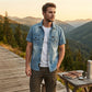 🔥👔 50% OFF! Camisa Masculina de Manga Curta em Jeans – Estilo Vintage, Bolsos Funcionais e Conforto