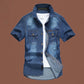 🔥👔 50% OFF! Camisa Masculina de Manga Curta em Jeans – Estilo Vintage, Bolsos Funcionais e Conforto
