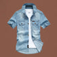 🔥👔 50% OFF! Camisa Masculina de Manga Curta em Jeans – Estilo Vintage, Bolsos Funcionais e Conforto