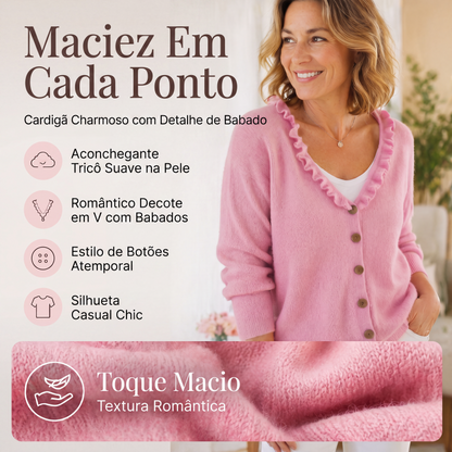 🔥👗 50% OFF! Cardigan de Tricô com Gola Babado Feminino – Elegante, Macio e Aconchegante