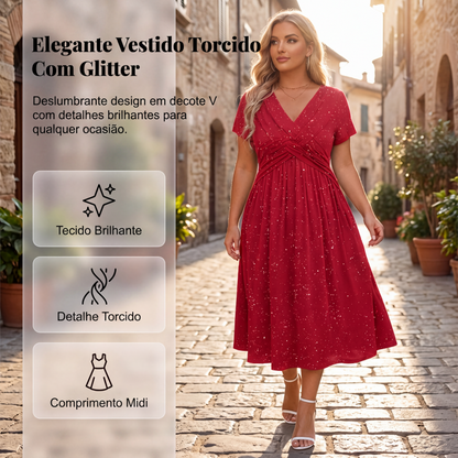 🔥👗 50% OFF! Vestido Feminino de Glitter com Decote em V – Elegante, Brilhante e Sofisticado