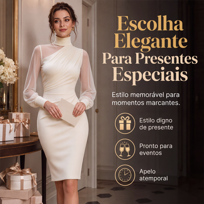 Vestido Midi Feminino Ajustado com Gola Alta