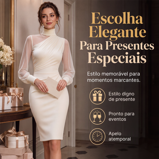 Vestido Midi Feminino Ajustado com Gola Alta