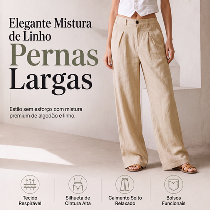 Calça Pantalona Feminina Leve de Cintura Alta