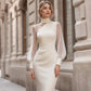 Vestido Midi Feminino Ajustado com Gola Alta