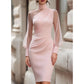 Vestido Midi Feminino Ajustado com Gola Alta